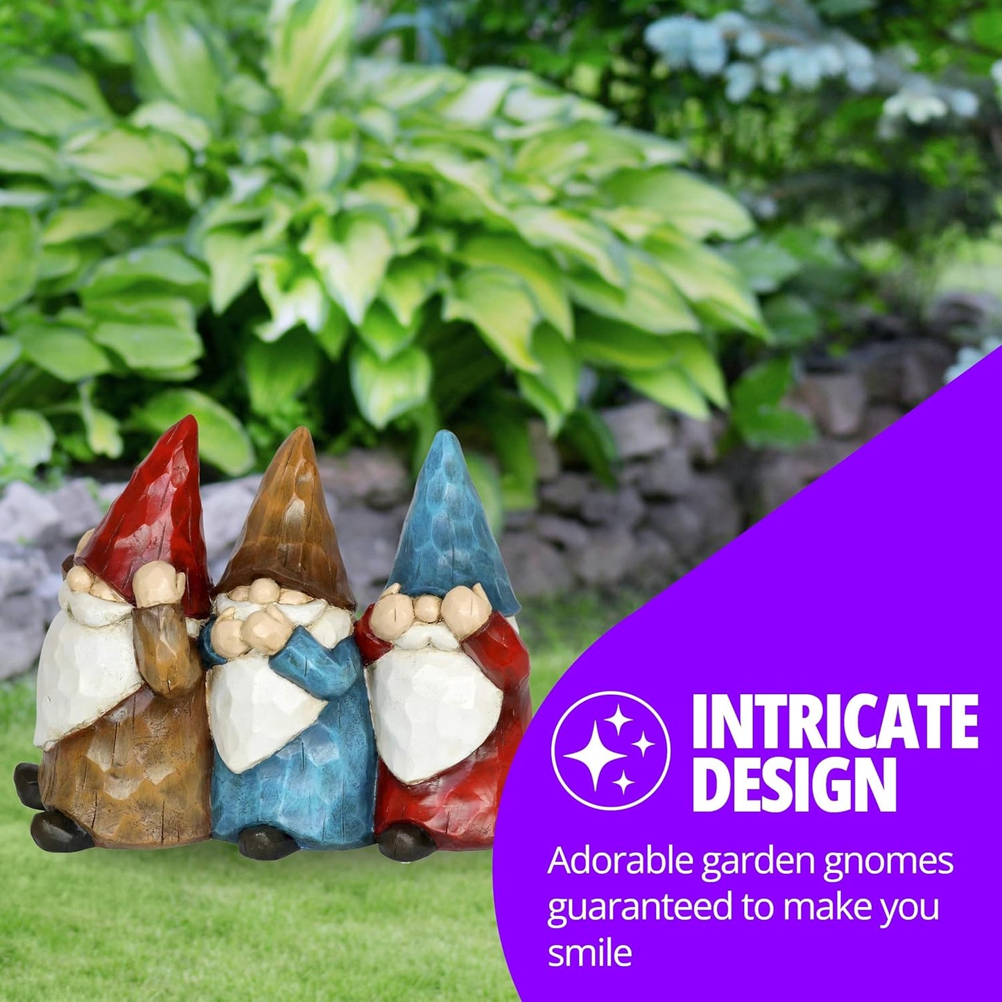 Exhart Garden Gnomes, See No, Hear No, Speak No Evil Garden Gnome Statue, Hand Painted Outdoor Garden Decorations, 12 x 9 Inch