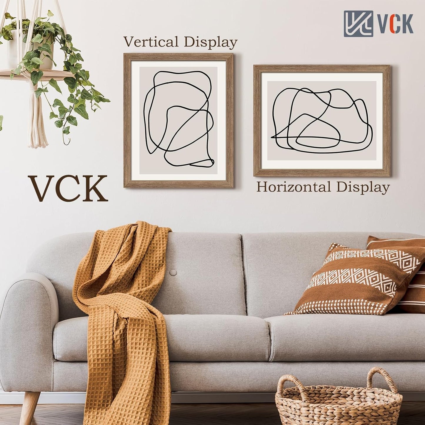 VCK 16x20 Picture Frames for Wall 3 Pack, Brown Walnut Wood Poster Frame, Exclusive Wood Grain, Wall Mounting Hanging