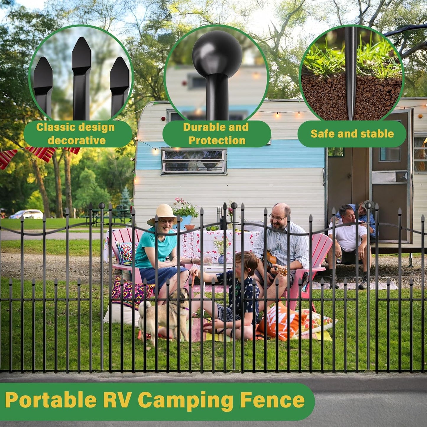 10 Panels No Dig Decorative Garden Fence, 24in(H)×22ft(L) Heavy-Duty Rustproof Metal Panels, Outdoor Dog Barrier for Yard & Patio, Landscape, Border| Portable Temporary Fencing