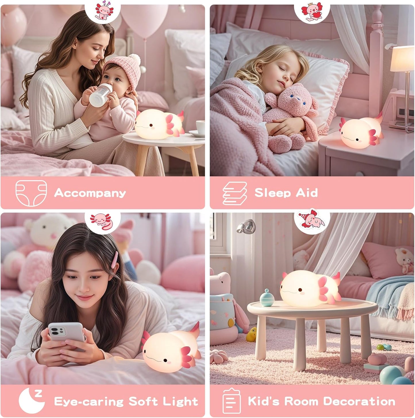 Axolotl Lamp,Cute Axolotl Night Light,Dimmable Silicone Animal Nursery Night Light,Adorable Rechargeable Squishy Novelty Bedside Touch Lamp,Baby Room Decor, Axolotl Gifts for Kids/Girls