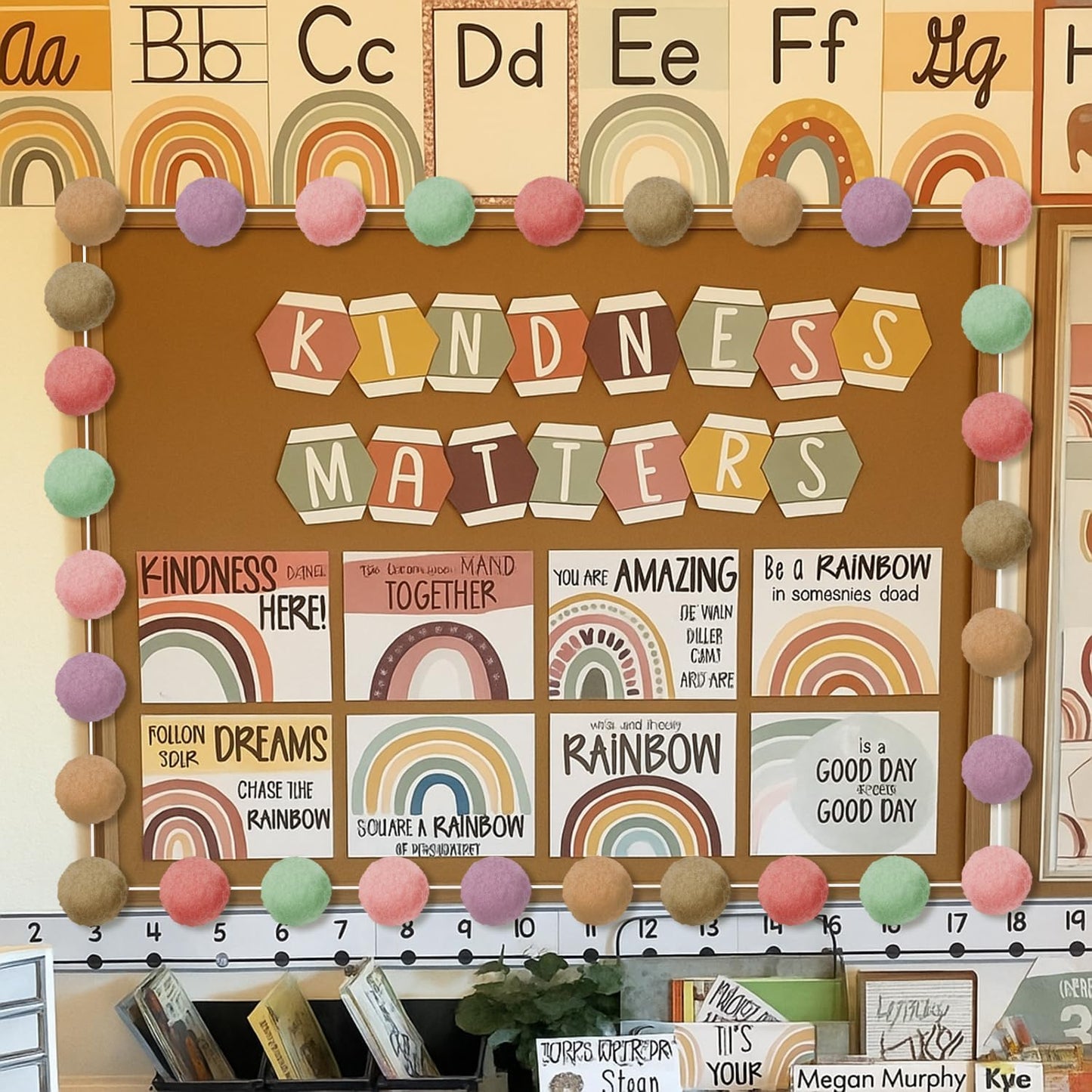 Boao 2 Pcs 2 Inch Large Pastel Colorful Pom Pom Garland 12 ft Long Felt Ball Bohemian Banner 36 Balls for Classroom, Christmas, Mantle Decor, Easter Tree Ornaments, Baby Shower Party Hanging Decor