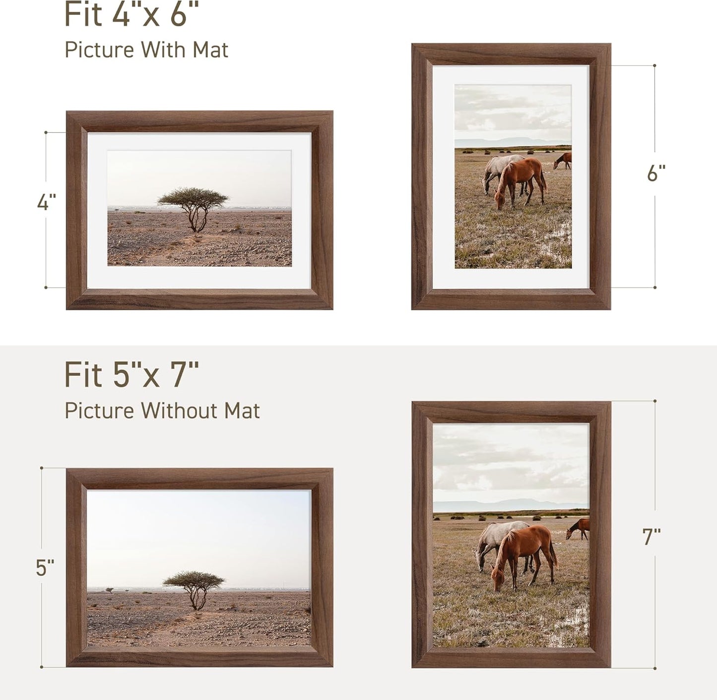 5x7 Picture Frame Natural Solid Walnut Photo Frames with 4x6 Removable Mat Wall Hanging Large Handcrafted Frame with HD Plexiglass Wall and Tabletop Display Large Poster Frame