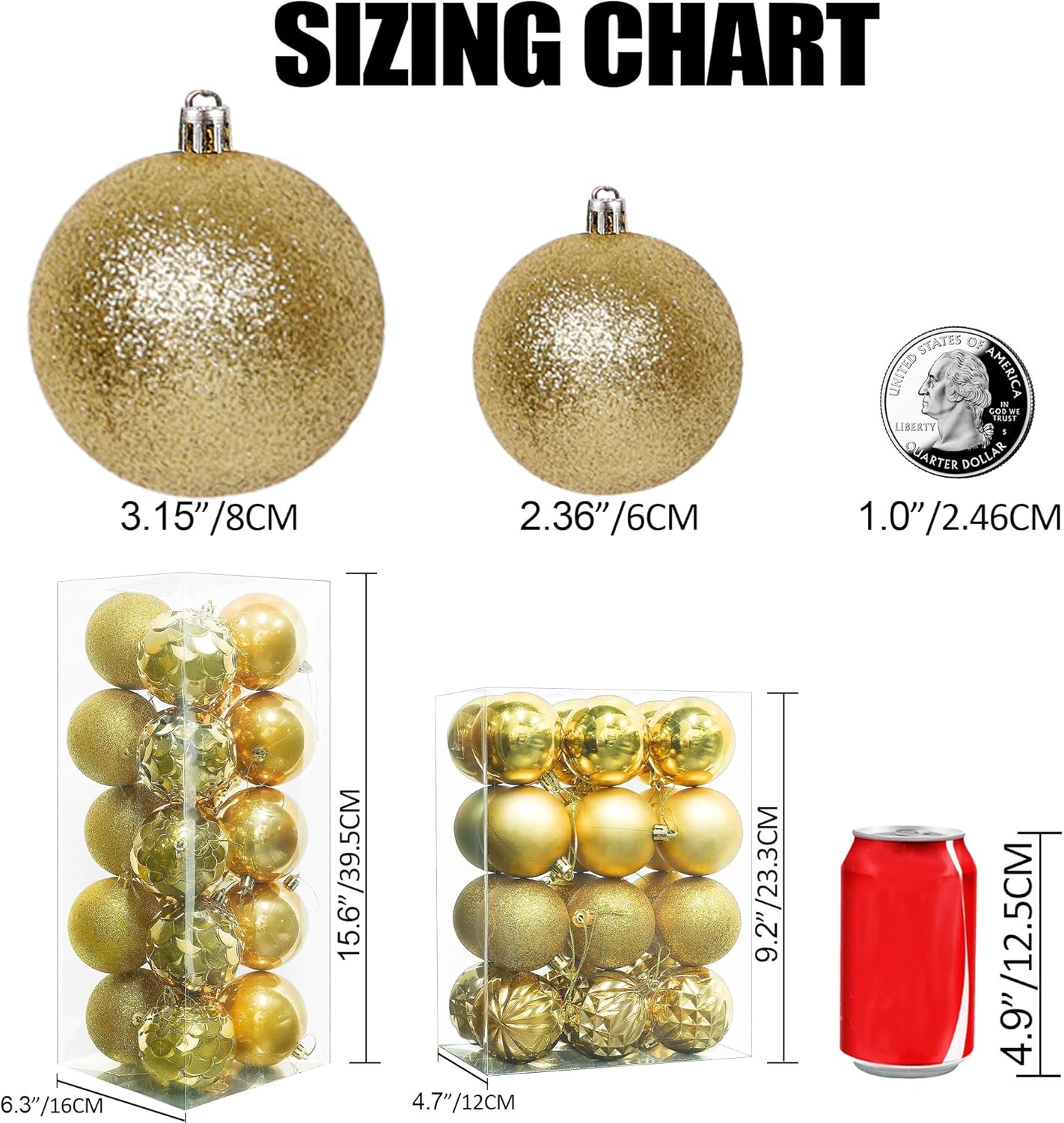 Lulu Home Christmas Ball Ornaments, 20 Ct 3.15" Pre-Strung Hanging Ornament Decorations, Xmas Shatterproof Plastic Balls for Holiday Party Wreath Garlands Trees, Golden