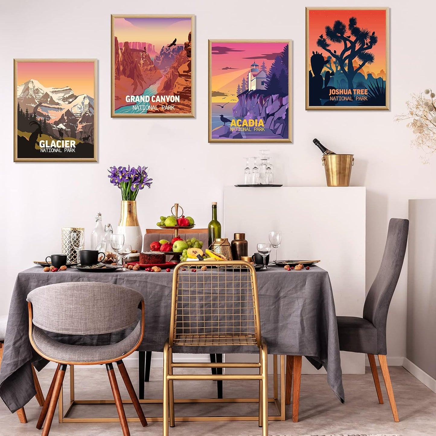 Outus 9 Pieces Vintage National Park Art Posters Prints Nature Art and Mountain Print Set Abstract Travel Unframed for Hikers Campers Living Room Decor, 8 x 10 Inch(National Park)