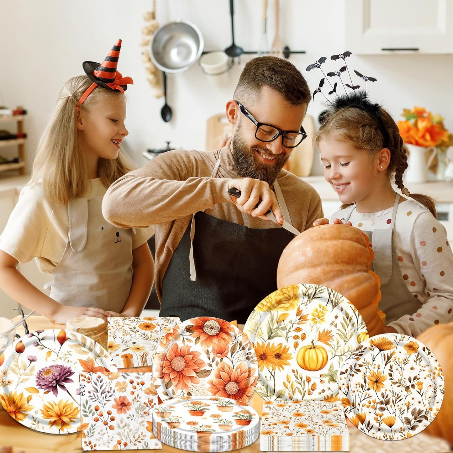 Fall Party Supplies - 60Pcs Autumn Thanksgiving Plates and Napkins Pumpkin Maple Leaf Table Decorations for Fall Birthday,Thanksgiving Party