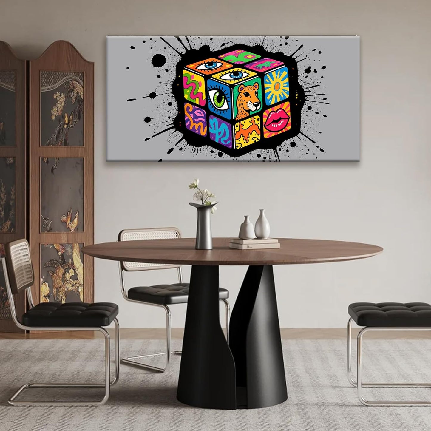TAIJXAGSG Abstract Wall Art For Living Room Artwork Multicolor Graffiti Cube Canvas Art Wall Decor Modern Canvas Prints Pictures Abstract Wall Decor For Home Hotel Artwork 24x48 Inch