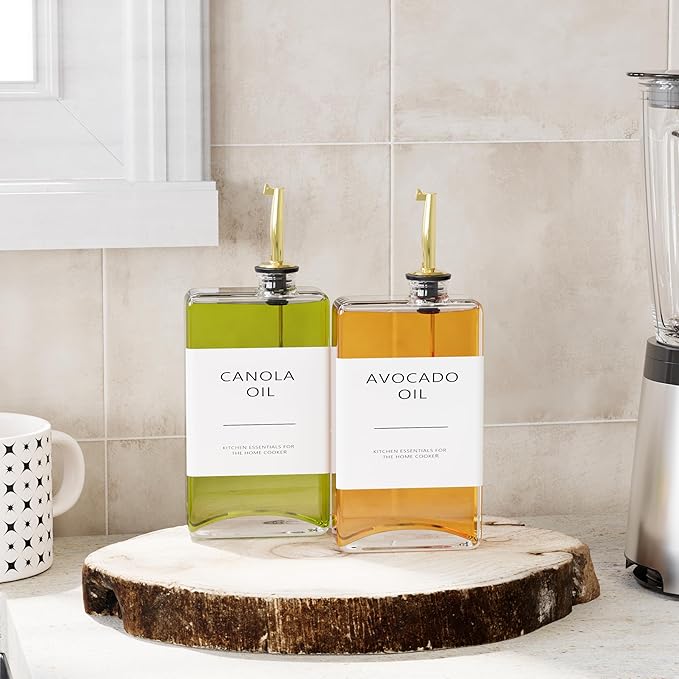 New England Stories Kitchen Cooking Oil Dispenser Set, Olive Oil and Vinegar Bottles, Soy Sauce Dispenser - 6 Pieces, Gold, Durable & Stylish Design