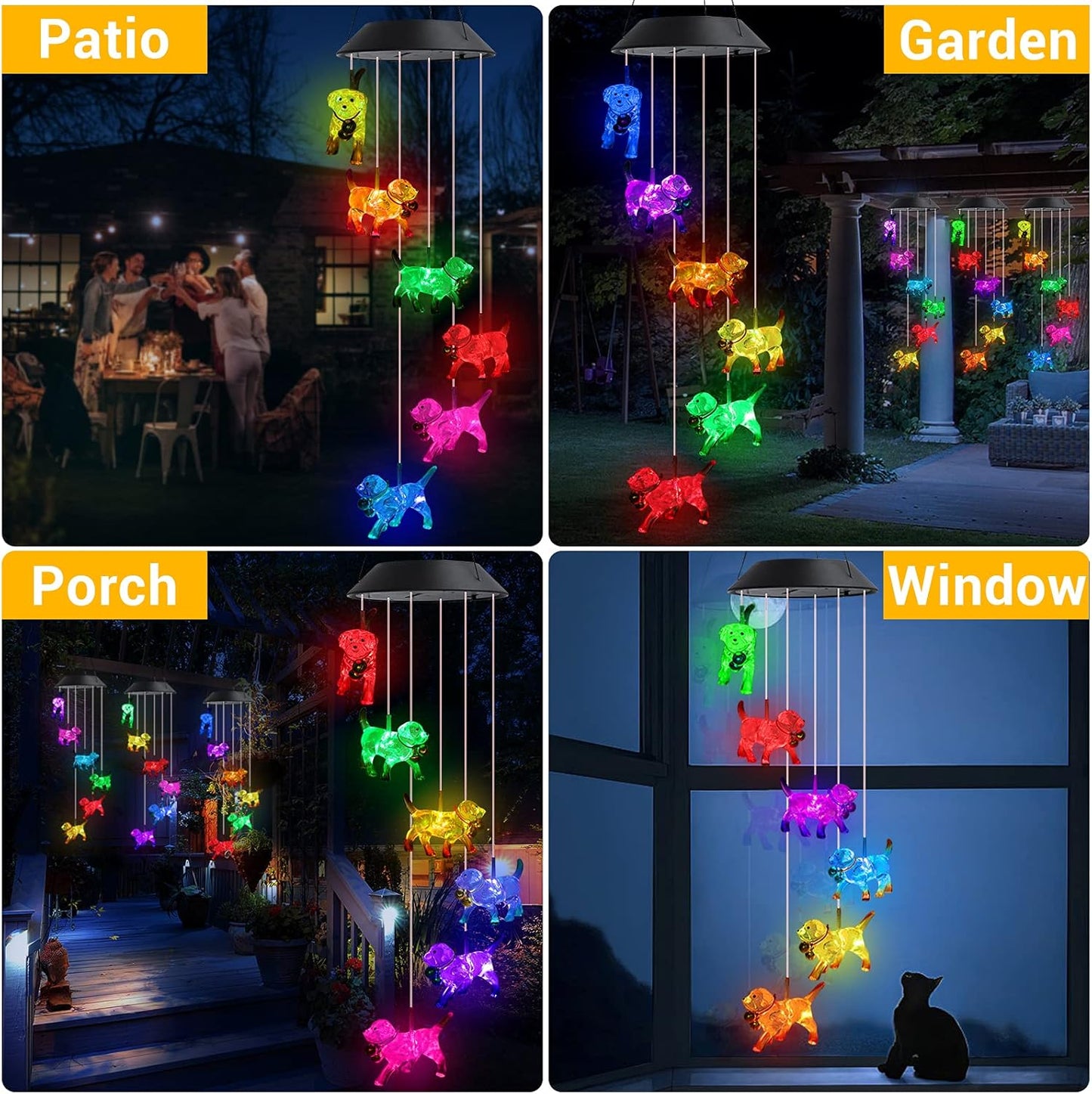 Toodour Solar Wind Chime, Color Changing Wind Chimes Dog, LED Decorative Mobile, Gifts for Mom Grandma, Waterproof Outdoor Decorative Lights for Garden, Patio, Yard, Window Outdoor Decor