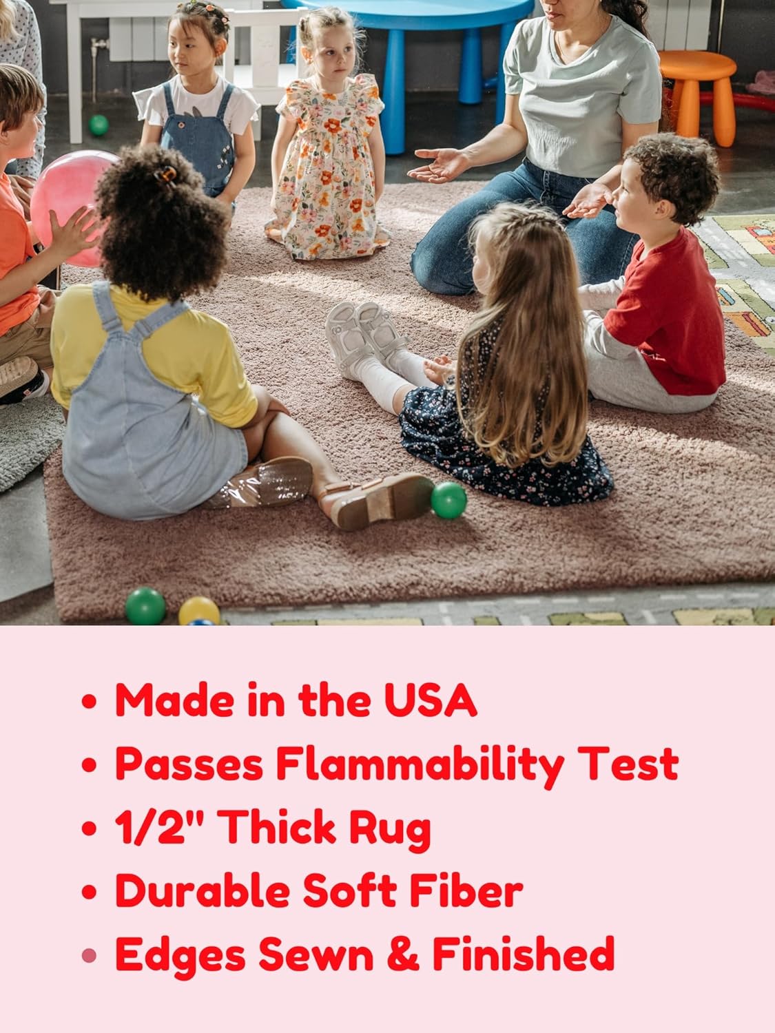 KOECKRITZ Soft and Colorful Kids Classroom Area Rugs (Passes Flammability Pill Test) Many Sizes and Bright Colors to Select from (6' Round, Tangerine)