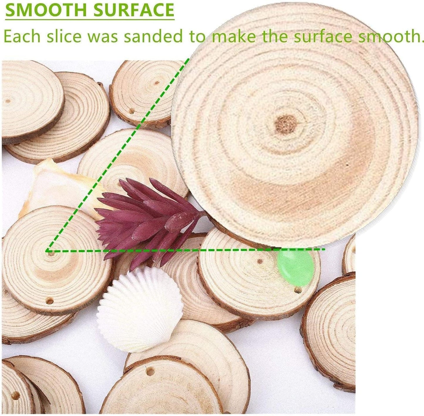Natural Wood Slices TICIOSH Craft Unfinished Wood kit Predrilled with Hole Wooden Circles for DIY Crafts Wedding Decorations Christmas Ornaments Arts Wood Slices (50 Pcs 2.8-3.1 inches)