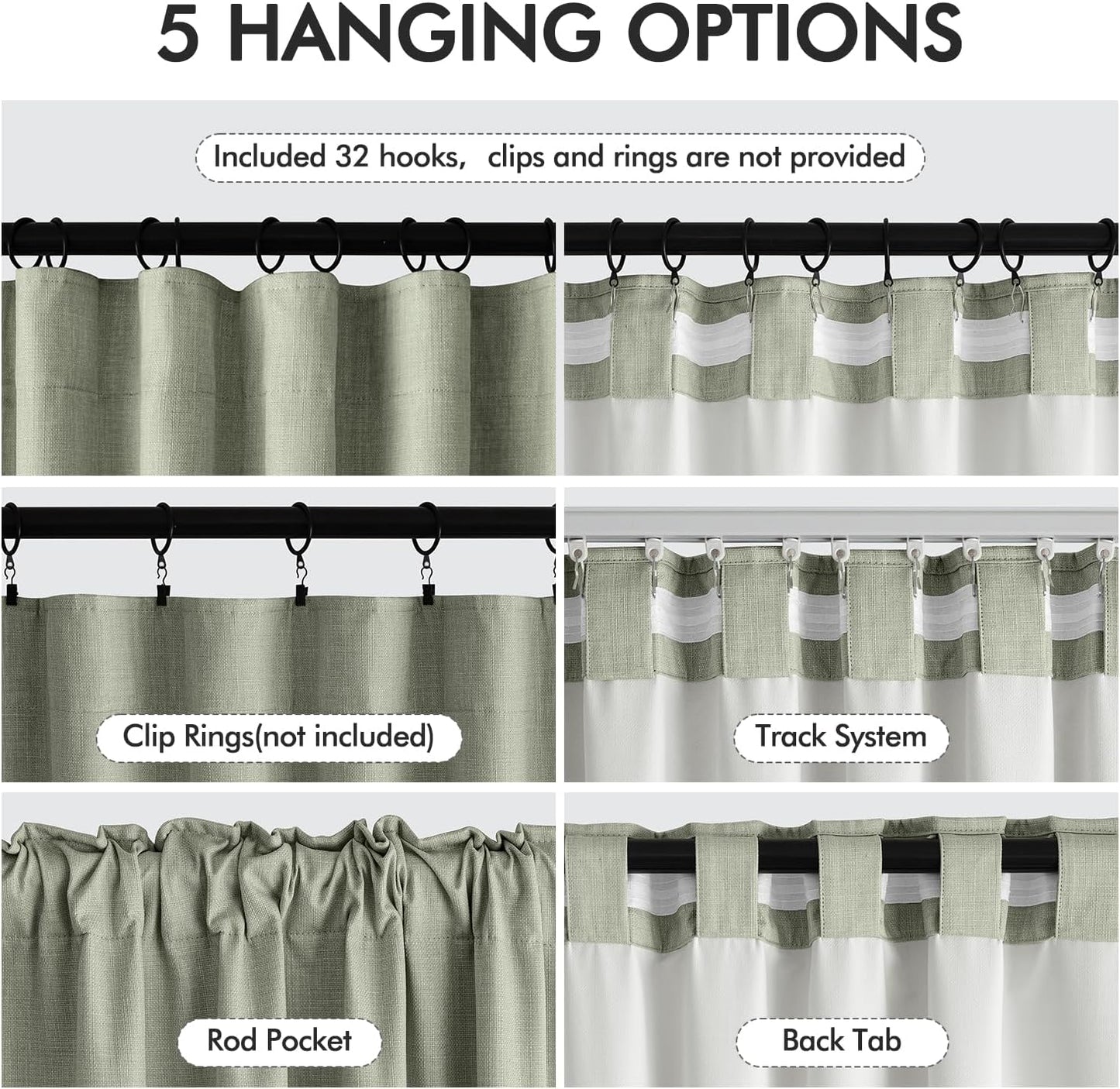 MIULEE 100% Blackout Curtains 90 Inch Long 2 Panels for Bedroom, Thick Luxury Faux Linen Black Out Curtain Room Darkening Back Tab Pleat Window Textured Drapes with Hooks for Living Room, Sage Green