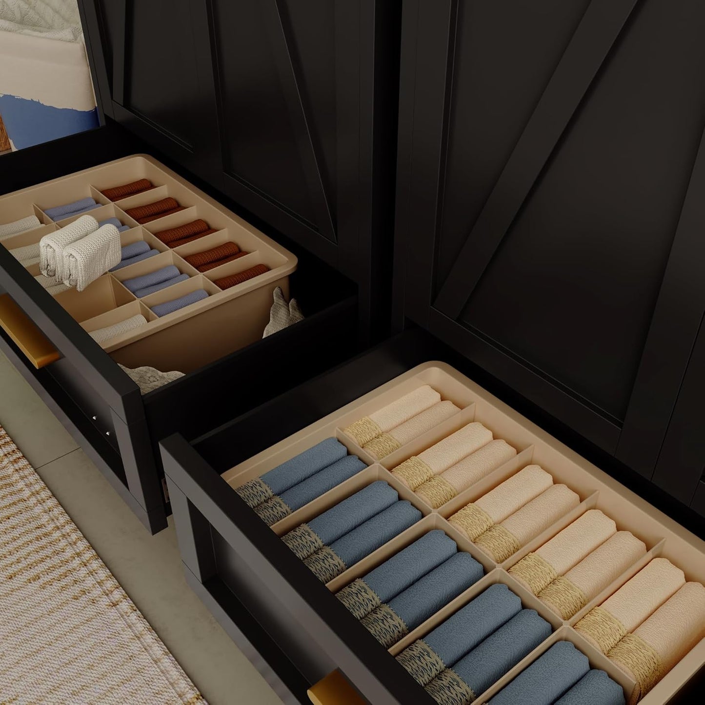 71'' Black Farmhouse Metal Wardrobe Cabinet with Hanging Rod, 2 Barn Door Wardrobe Closet with Adjustable Shelves,Drawer,for Dining Room,Bedroom,Living Room, Cloak Room,Office