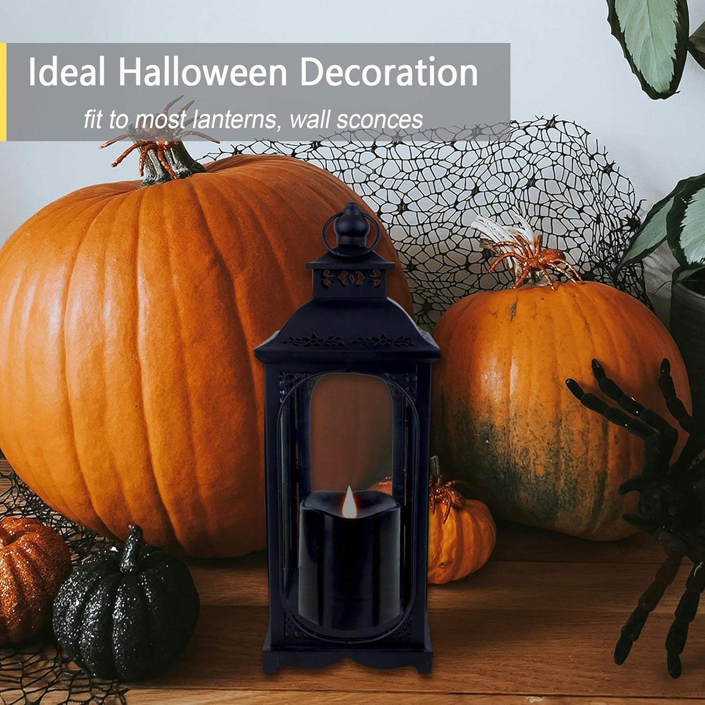 Black Flameless LED Candles, Halloween Candles Battery Operated with Remote Timer, 3D Moving Flame Flickering Last 600+ Hours, 3" x 3" Real Wax Electric Candle for Gothic Home Decor