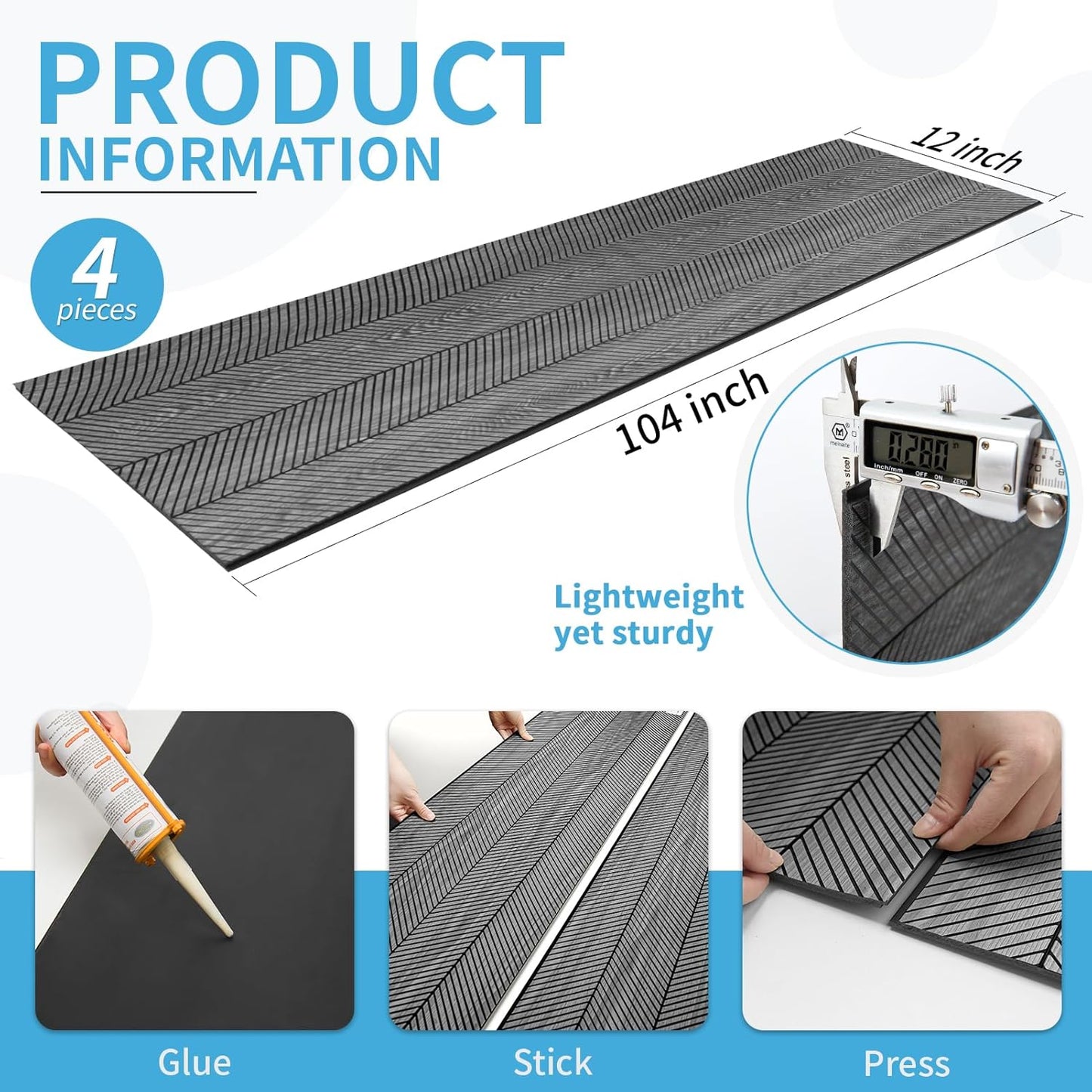 Art3d 4-Pack Glue-On Herringbone Wainscoting Panel for Interior Wall Decor - 104 x 12 Inch Polystyrene Ultralight Slim Slat Wall Panels for Living Room Bedroom, Weathered Teak