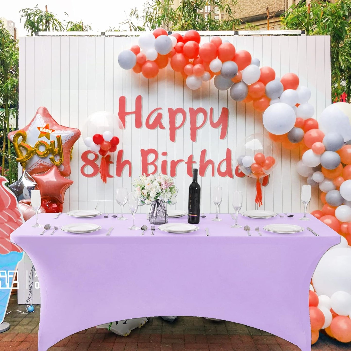 SuperO 2Pack Waterproof Spandex Table Cover for 4FT Table Universal Fitted Stretch Tablecloth for Party, Banquet, Wedding and Events-Lavender