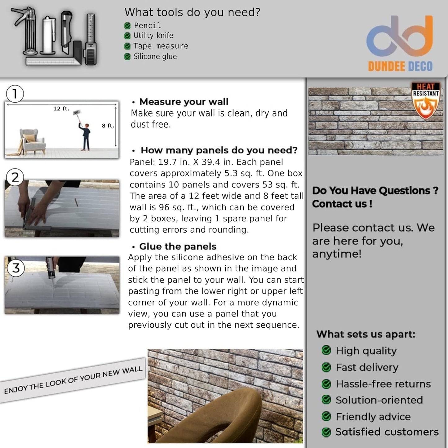 Dundee Deco 3D Wall Panels Faux Brick - Cladding Light Brown Grey Stone Look Wall Paneling, Styrofoam, Sample, Size 10 x 10 in.