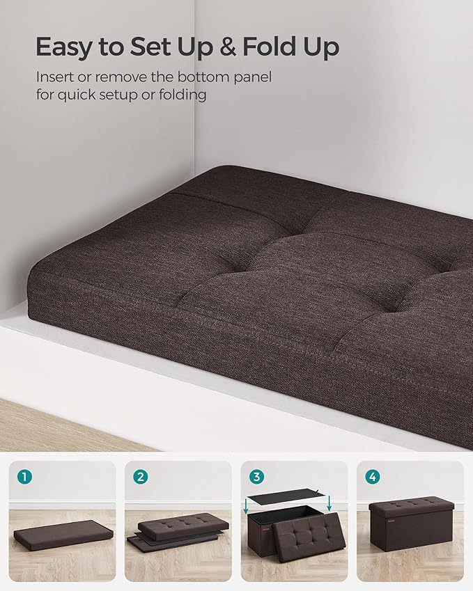 SONGMICS Mazie Collection - 30 Inches Folding Storage Ottoman Bench, Ottoman Foot Rest, End of Bed Bench, Storage Chest, Load 660 lb, for Living Room, Bedroom, Entryway, Brown ULSF047K02