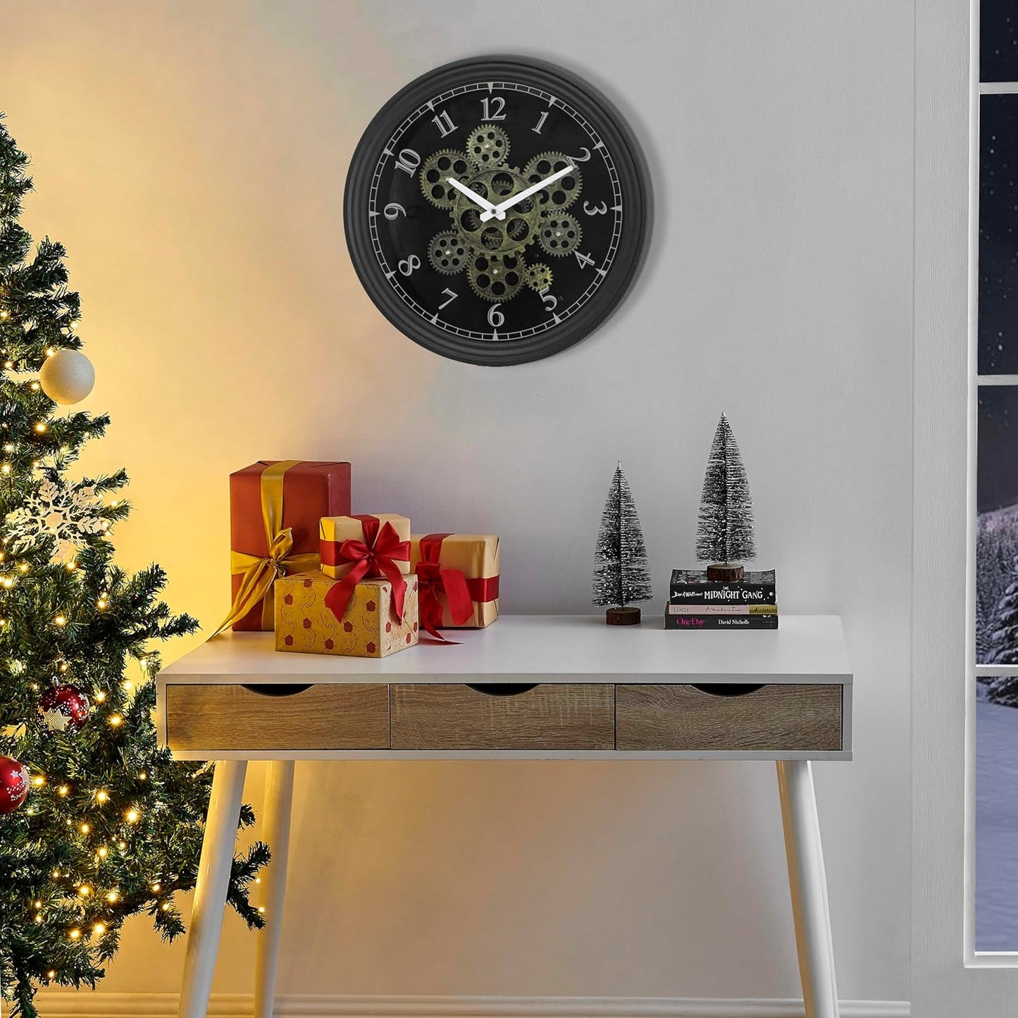 CLXEAST 15 Inch Real Moving Gear Wall Clock, Vintage Industrial Steampunk Metal Wall Clocks for Living Room Decor,Kitchen, Home Office,House Warming Gifts New Home