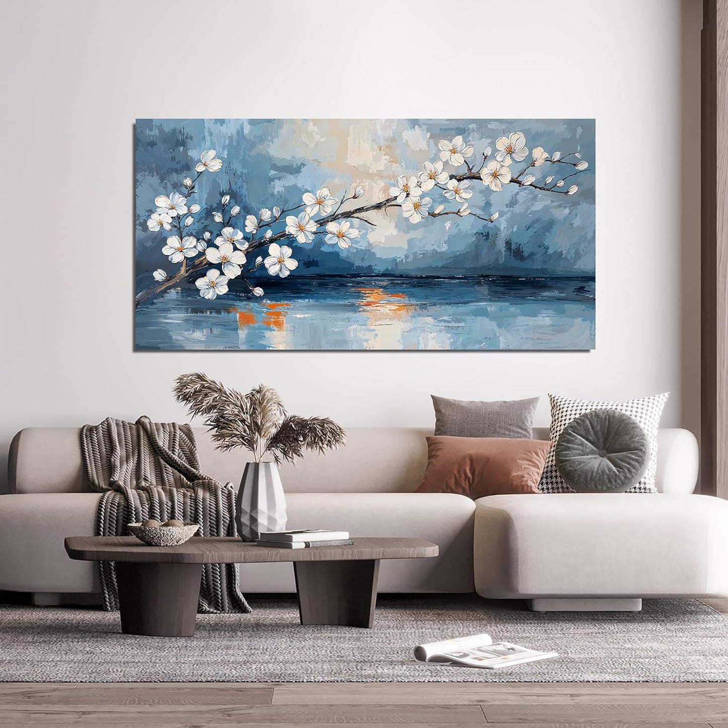 Canvas Wall Art Decor Large Vintage Coastal Wall Art Decorations White Flower Wall Art Prints Wall Art Pictures for Living Room Canvas Art Wall Decor Artwork for Walls Bedroom Office Decor 24" X 48"