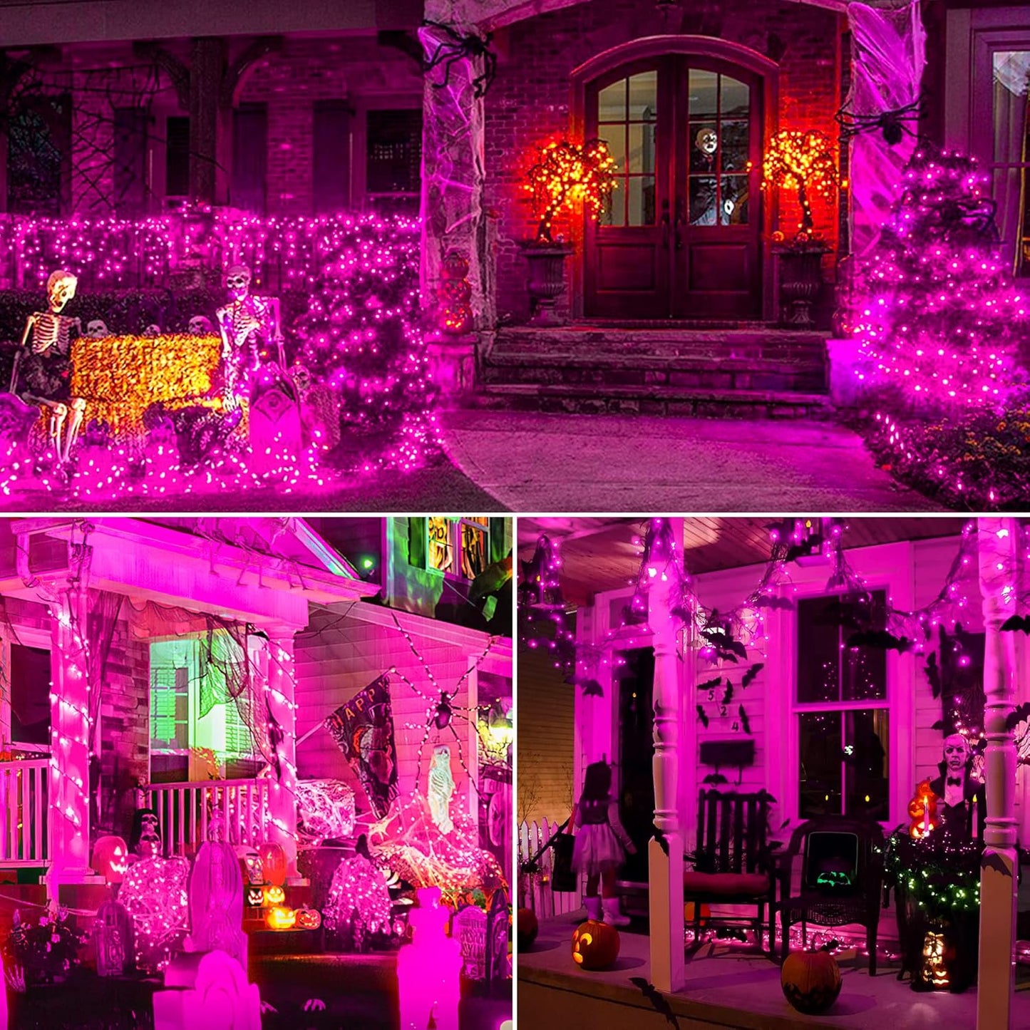 woohaha Outdoor Halloween Lights, 2PACK 13ft 50 Count Incandescent Blubs & Green Wire Mini Lights, 120V High-Voltage Connectable Light String, for Indoor Patio Garden Tree Party Decoration, Purple