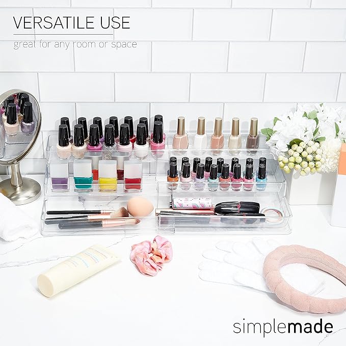 SIMPLEMADE 3-Tier Spice Rack Organizer - Versatile Storage Shelf for Kitchen, Bathroom, Bedroom & Office, Set of 2, Expandable Clear