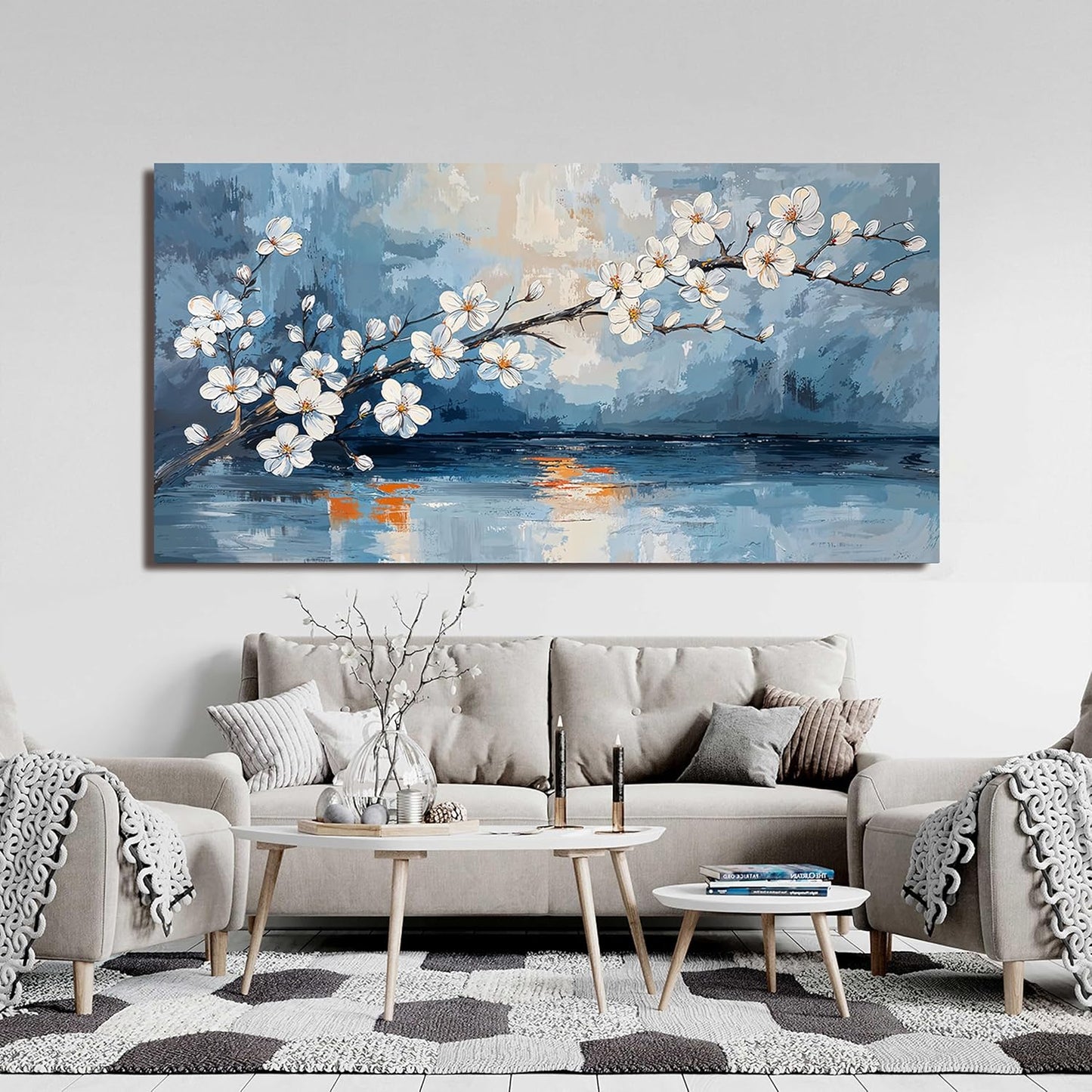 Canvas Wall Art Decor Large Coastal Vintage Wall Art White Flower Wall Art Prints Wall Art Pictures for Living Room Canvas Art Wall Decor Oversized Artwork for Walls Bedroom Office Decor 29" X 58"