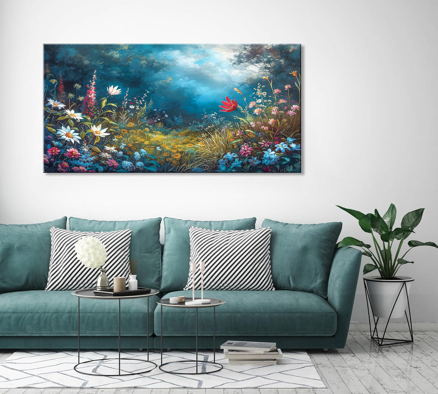 LASMOND Beautiful Colorful Grassland in Forest Landscape Wall Art Decor Artwork for Bedroom (24x48 Inches)