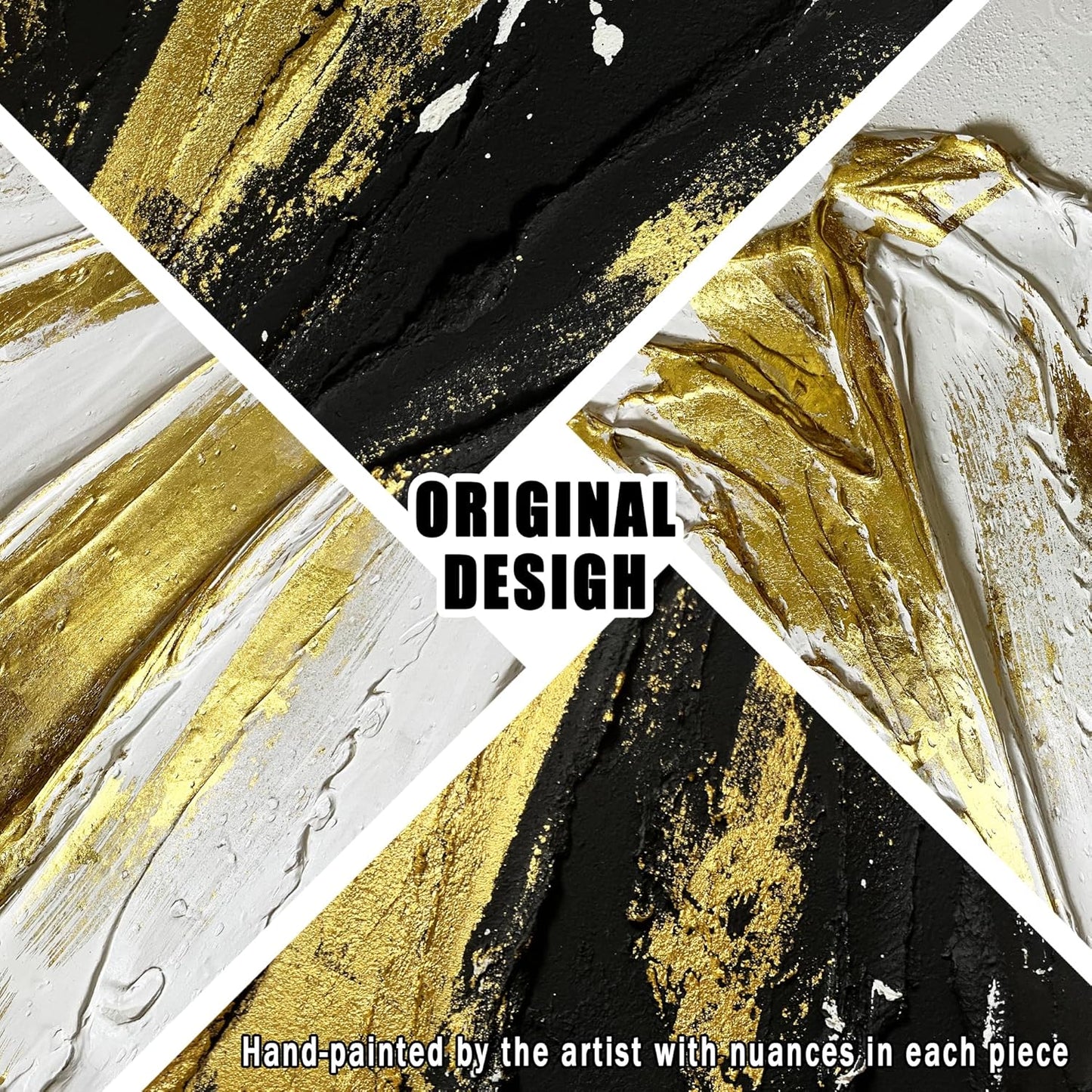 Abstract Circles Wall Decorations for Office Black White Gold Oil Painting Wall Art for Bedroom Large Pictures for Living Room Size 29 x 58 Inch