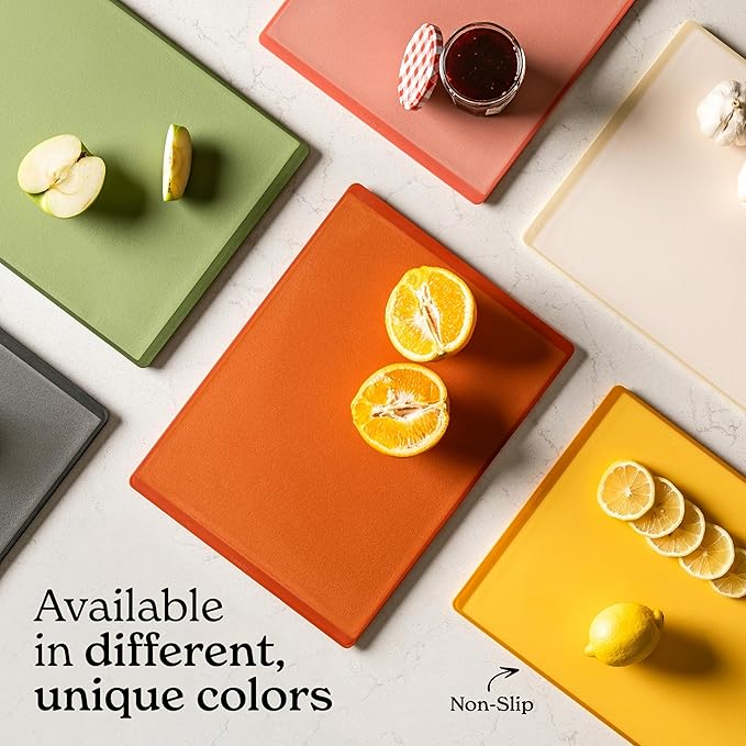 SMIRLY Plastic Cutting Board Set 3 Pieces, Non-Slip Dishwasher Safe Chopping Boards for Kitchen, Grey & White