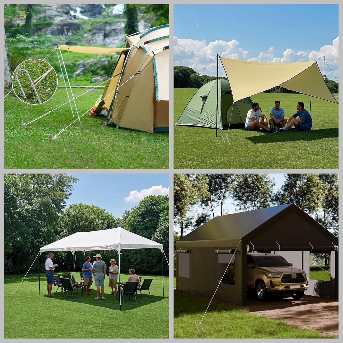 VVOKGO Rebar-Stakes-12-Inch J Hook Galvanized Tent Stakes Heavy Duty, 4-Pack Ground Chain Link Fence Anchors with Chisel Point End for Gazebo Bounce House, Camping Tents, Outdoor Inflatable Decoration