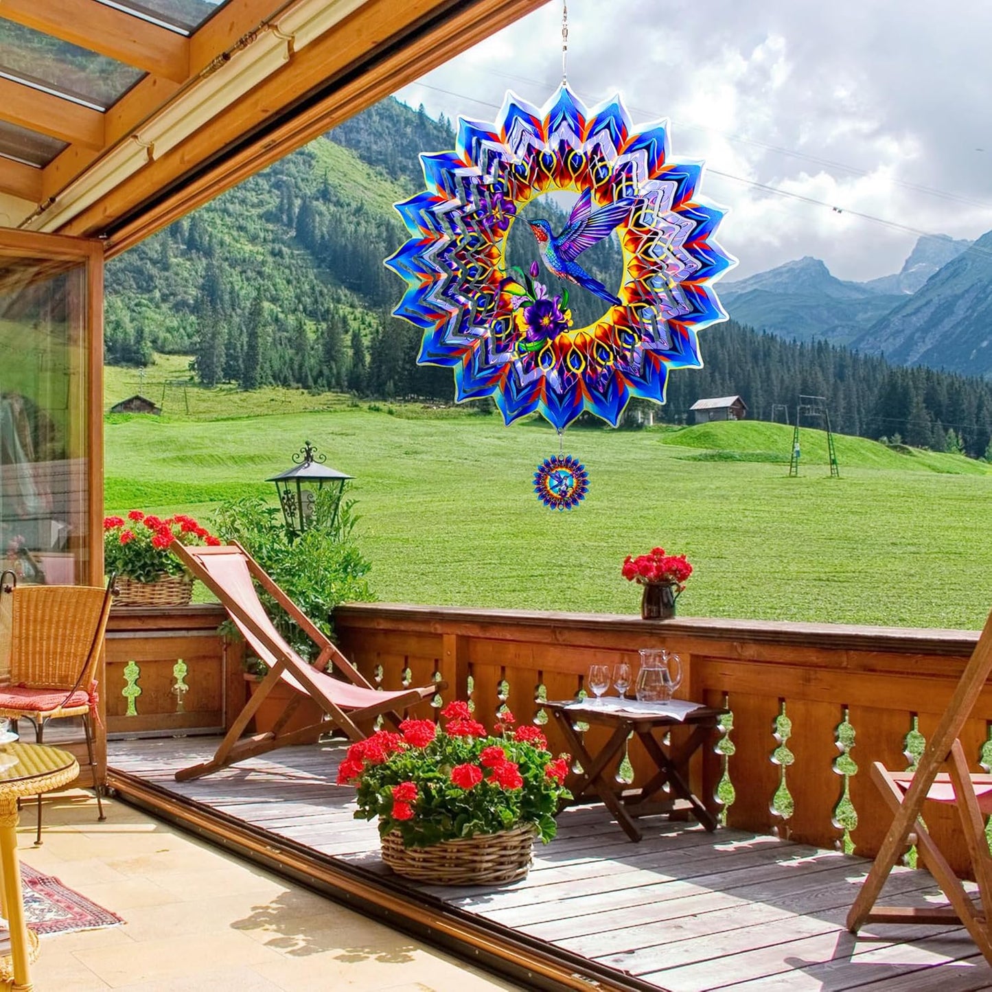 Hummingbird Wind Spinner,Hanging Wind Spinners Outdoor for Garden Decoration,12 inch 3D Stainless Steel Wind Sculpture for Indoor/Outdoor Decor