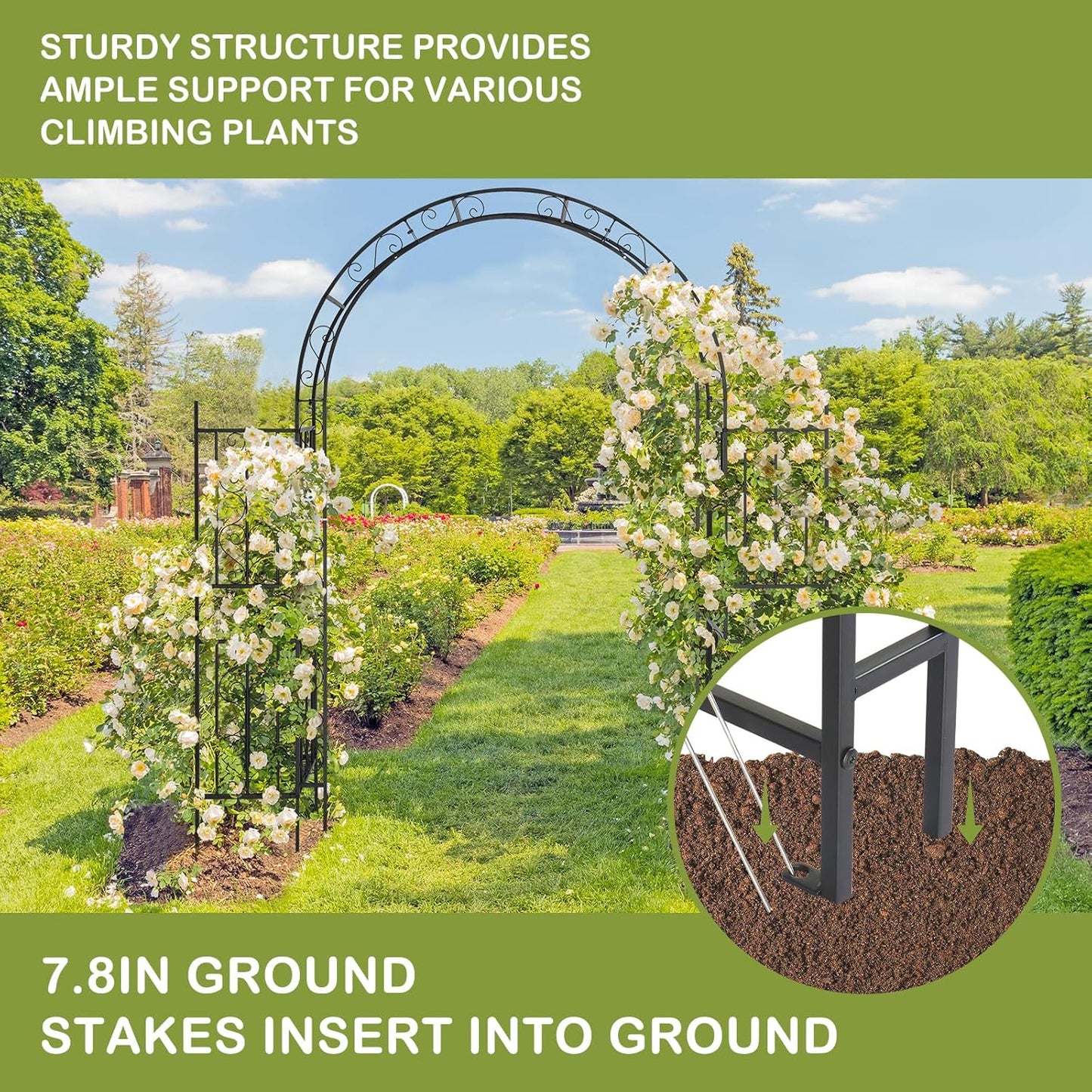 Outvita 7FT Garden Arch Arbor with Plant Stand, Heavy Duty Metal Arbour Archway, Decorative Frame Stand Trellis for Wedding Ceremony Party Plant Climbing Rose Vines Lawn