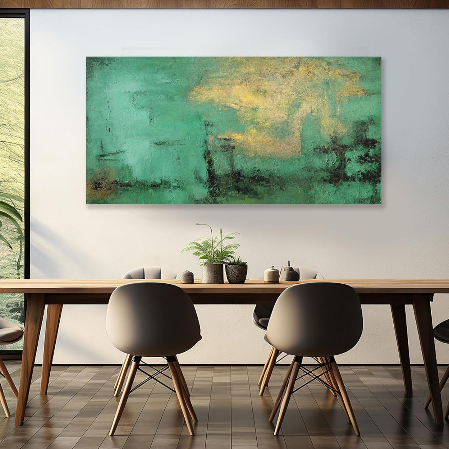Glvzygy Abstract Wall Art Green and Gold Vintage Abstract Canvas Wall Decor Artwork Paintings Suitable for Living Room Bedroom Office Home Wall Decor 29"x58"