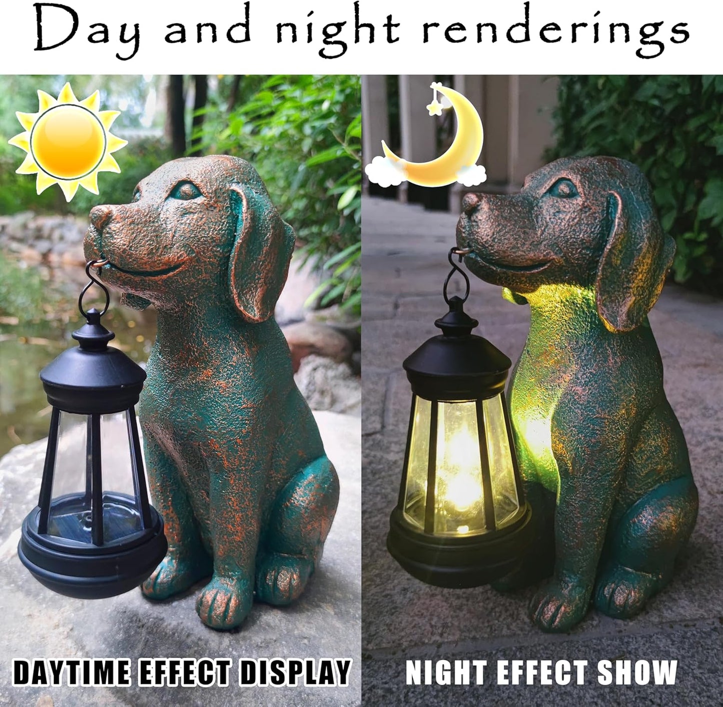 Dog Garden Statue Outdoor Décor with Solar Lights Lantern,Dog Solar Light Figurines Outside Decorations for Yard,Lawn ,Patio, Balcony, Unique Housewarming Gifts
