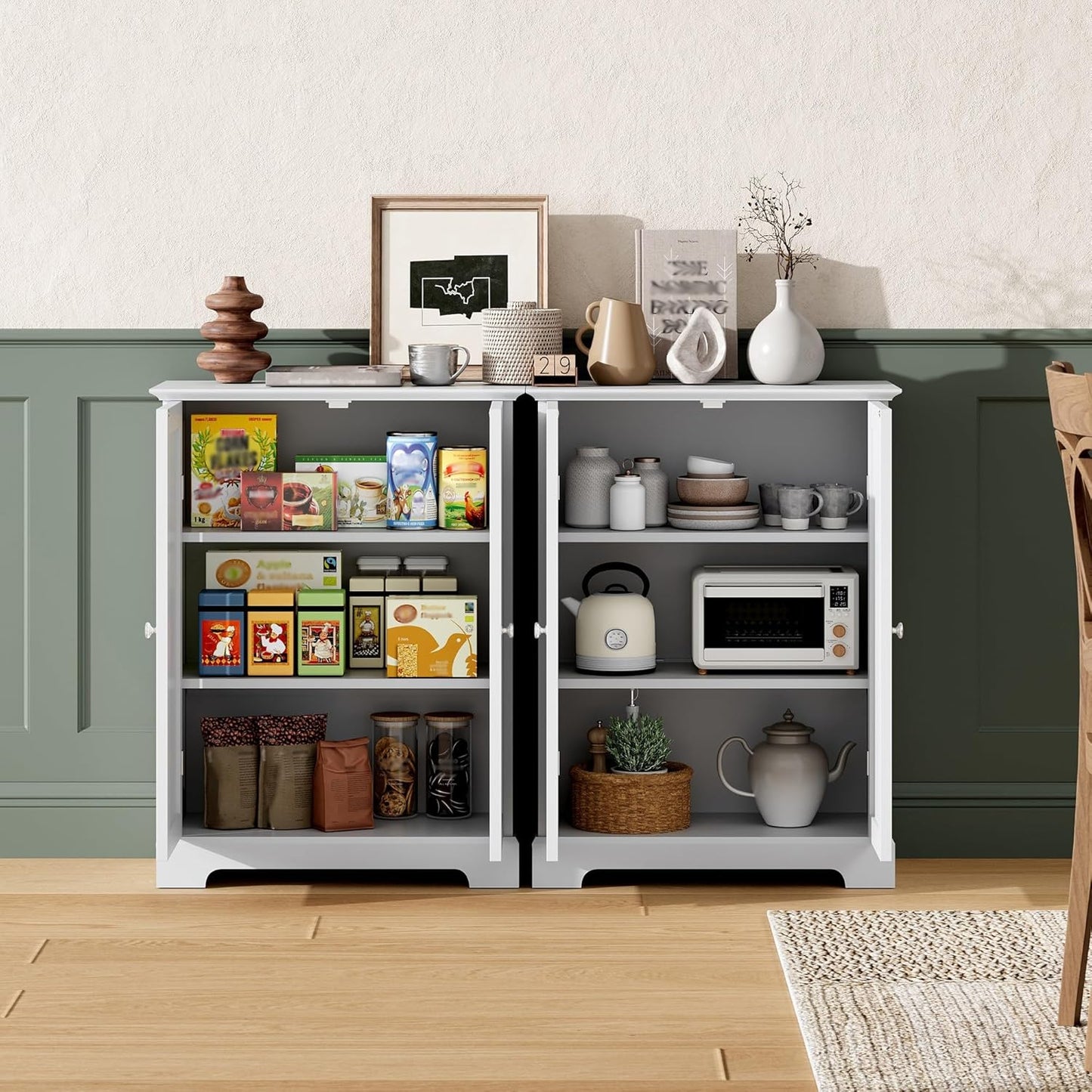 ChooChoo Bathroom Floor Cabinet, Modern Bathroom Storage Cabinet with 2 Doors and Adjustable Shelves, Freestanding Cupboard for Living Room, White