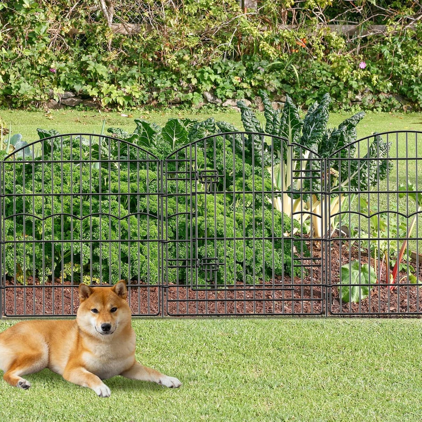 Decorative Garden Fence 6 Panels 13.4 ft (L)×32in (H) Metal Garden Fences with 5 Panels + 1 Gate, No Dig Animal Barrier Fencing Rustproof Wire Border Temporary Dog Fence for Patio Yard Lawn Outdoor