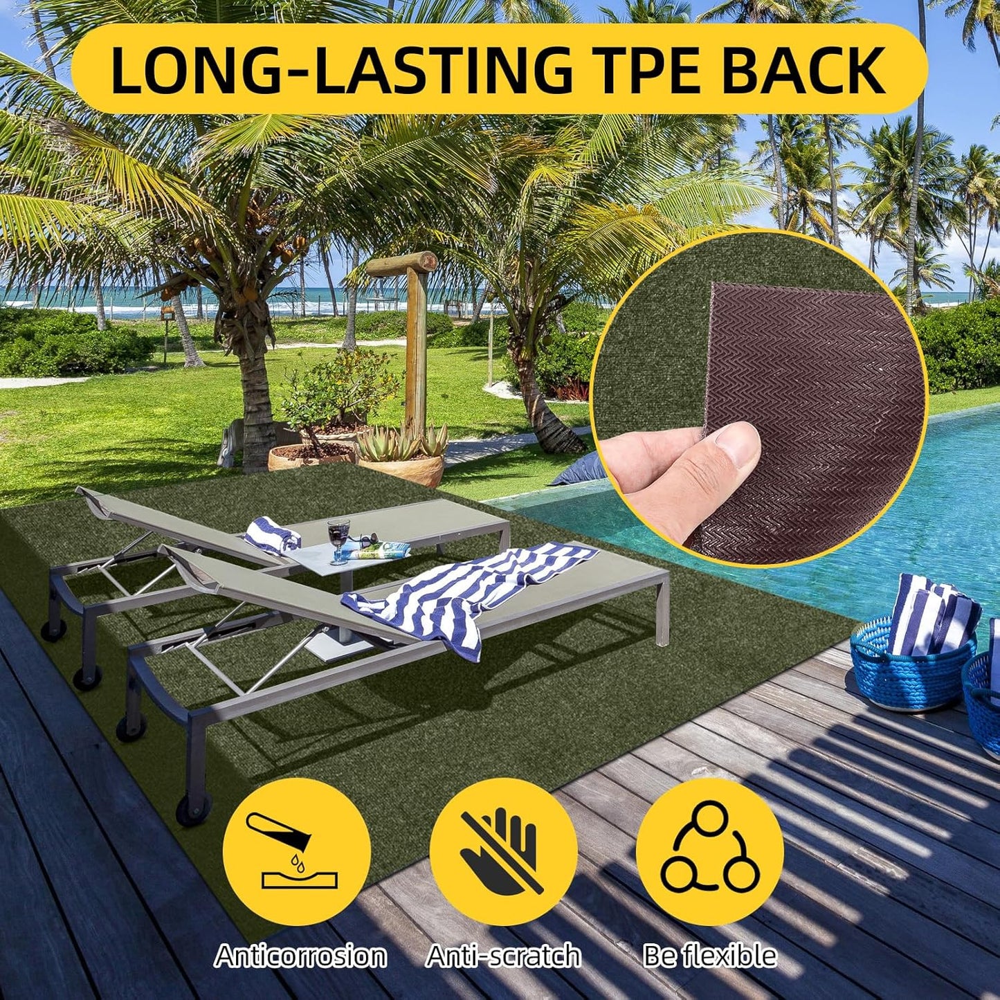 Marine Carpet,6 FT x 23 FT Olive Green Indoor Outdoor Carpet 0.2" Thick with Water-Proof TPE Backing, Non-Slide for Home, Patio, Porch, Deck