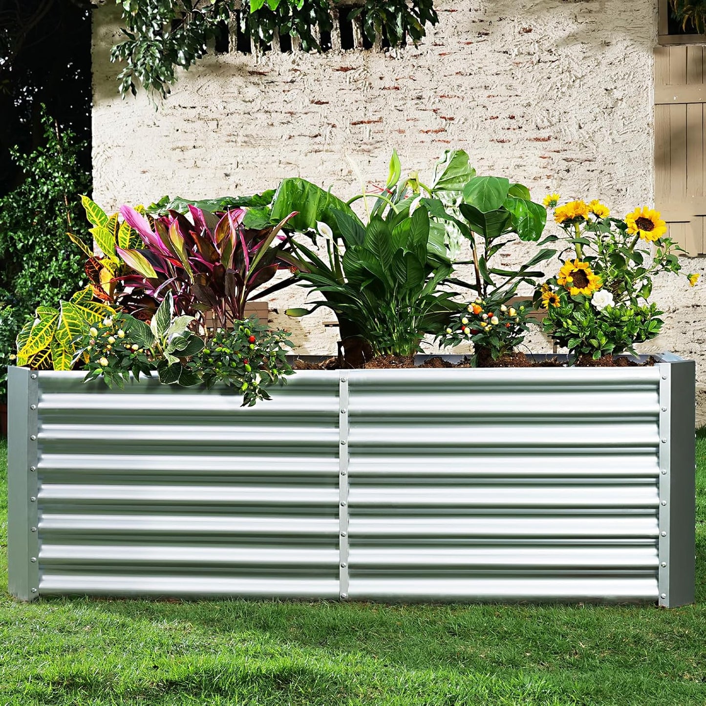 Land Guard 6×3×2 ft Galvanized Metal Raised Garden Bed, 2FT Deep Root Elevated Planter Box Steel Large Vegetable Flower Bed Kit(Silver)