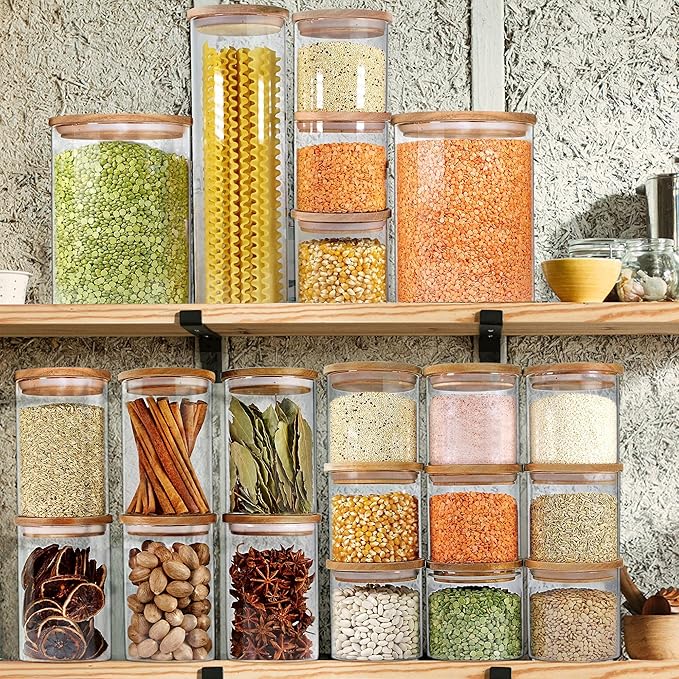 Urban Green Glass Jars with Airtight Lids, Airtight Glass Canisters set, Large Food Storage Containers with Wood Lids, 2 Pack of 100oz, Dry Food Pantry Jars, Flour Containers
