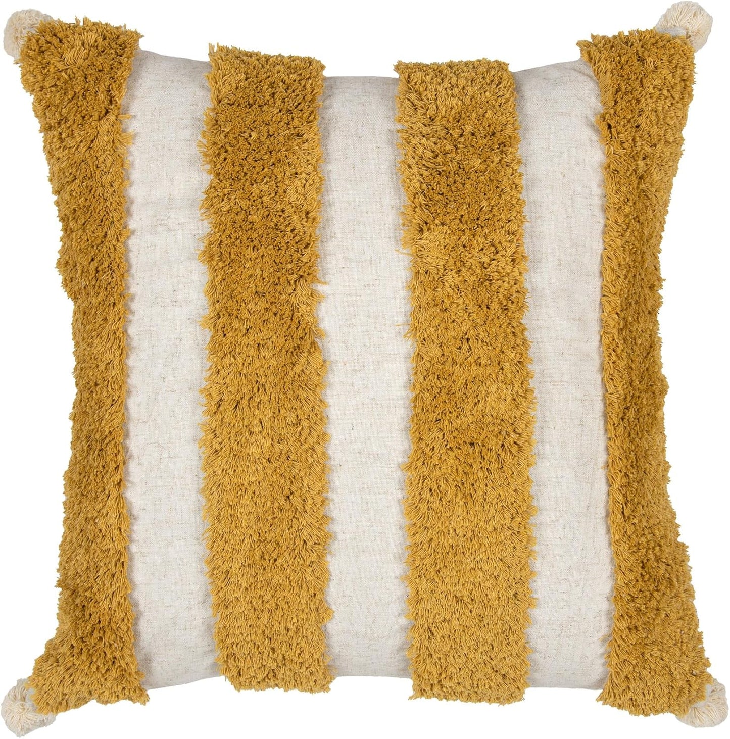 Boho Pillow Covers 18X18 Inch Boho Tufted Linen Throw Pillow Covers Decorative Pompoms Cushion Cover Farmhouse Pillow Case for Couch Sofa Bed Living Room Bedroom,Mustard Yellow