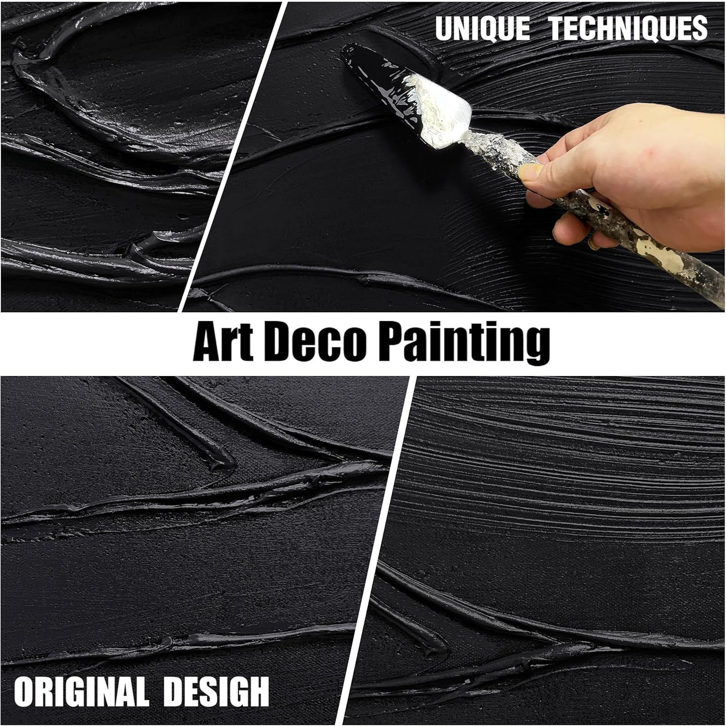 CGXART Abstract Painting Wall Art For Living Room Black Painting Wall Decor For Bedroom Modern Wall Art For Bathroom Size 20 x 40 Inch