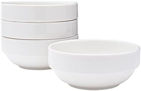 Vikko Small 7 Ounce White Bowl, Set of 4 White Dessert Bowls, Fine Porcelain, Stackable Small Snack Bowl, Dishwasher Safe