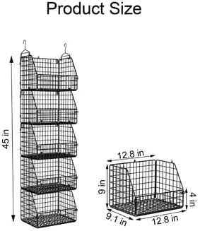 Stackable Wire Storage Baskets for Kitchen Closet Pantry, Hanging Closet Organizers Storage Shelves Organization, Wall Mount Metal Basket Bins, Clothing Vegetable & Fruit Organizer 5 pcs