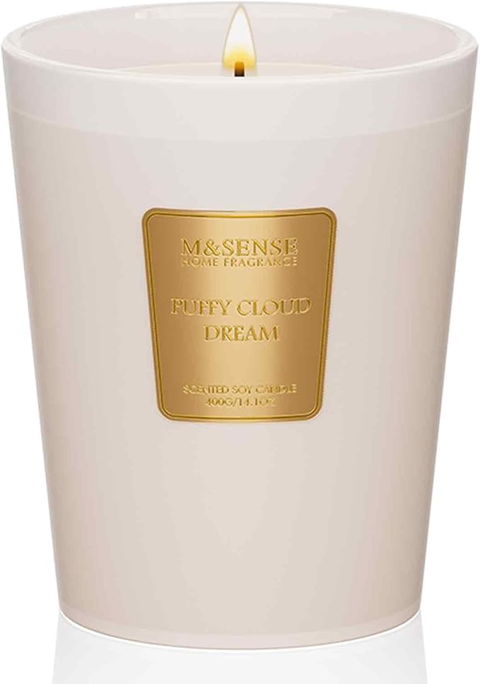 M&SENSE Puffy Cloud Dream Scented Candle Home Decor, Natural Soy Wax,4.1oz 60 Hours Long Lasting Slow Burning, Aromatherapy Candle for Stress Relief
