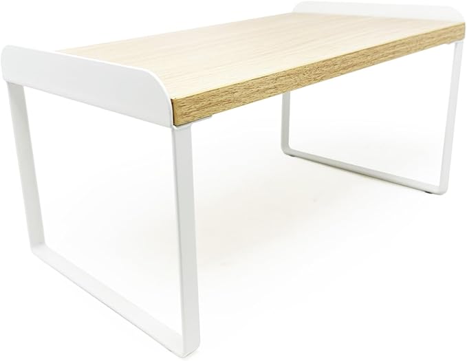 Mitus Shelf Organizer and Storage, Tiered Wood Cabinet Rack for The Kitchen Counter, Bathroom Counter, Pantry Cupboard, Office Desk Bookshelf, 12" Wide Natural and White