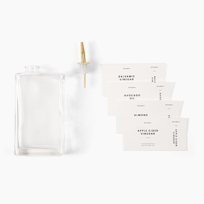 Molimoli Olive Oil Dispenser Bottle for Kitchen, Automatic Pourer, Glass Dispenser for Kitchen, Olive Oil Cruet, | Set of 4 - Black