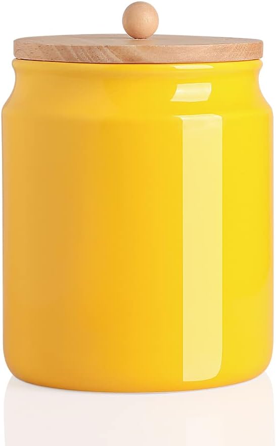 Sweejar Ceramic Kitchen Canisters, 58 FLOZ Porcelain Food Storage Jar with Airtight Seal Wooden Lid, Home Container Serving for Coffee Beans, Tea-leave, Sugar, Salt and More, Tool Bucket (Yellow)