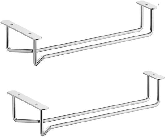 Soro Essentials- 10" Glass Hanging Stemware Rack Chrome Plated Set of 2- Wine Glass Hangers Under Shelf Cabinet Wire Wine Holder Storage Hanger for Cabinet Kitchen Bar or Home