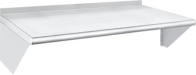 HARDURA Stainless Steel Shelf 18" x 48", 385lb Commercial Shelves Wall Mount Metal Shelving with Backsplash and Brackets for Kitchen, Restaurant, Laundry Room and Home