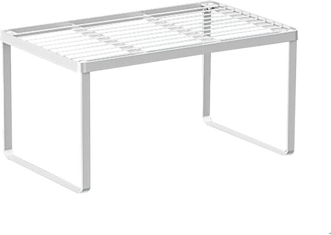 Kitchen Cabinet Storage Shelf Stackable Wire Spice Rack Organizer Heavy Duty Space Saver for Bathroom Bedroom Closet Laundry Room Office Countertop - White, Pack 1